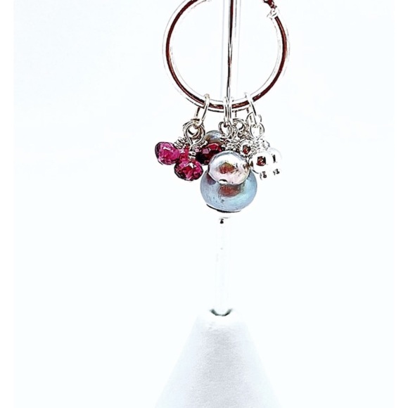 Sterling Changeable Charm Hoop Set With 5 Pairs of Charms, Pearls, Gemstones, - Picture 4 of 6